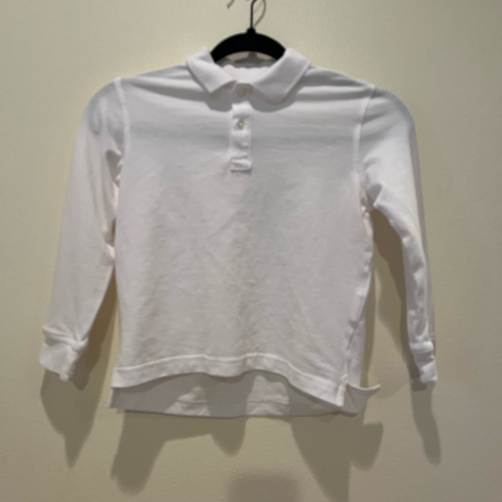 Lands' End White Long-Sleeve Polo Shirt Casual Fit